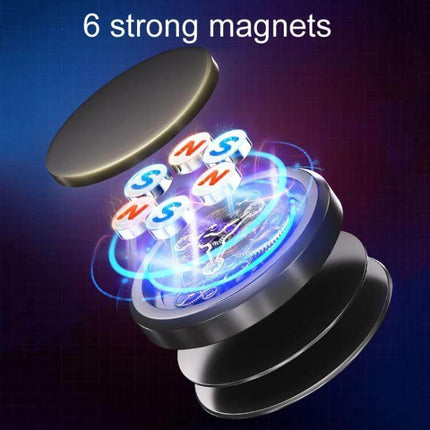 Zero Gravity Steering Wheel Phone Mount Magnetic Holder for Navigation showing exploded view of six strong magnets and aluminum alloy magnetic puck