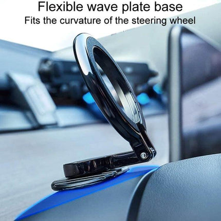 Magnetic Folding Car Phone Holder Rotatable Steering Wheel Mount on dashboard with flexible wave plate base for curved surfaces and secure magnetic grip