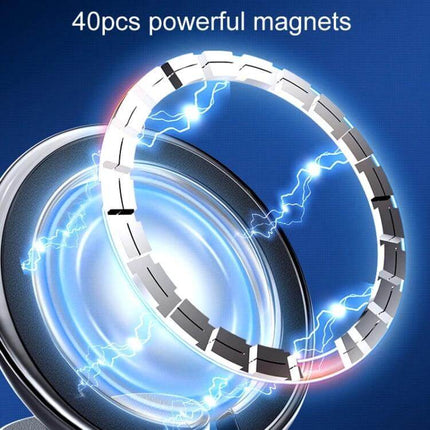 Magnetic Folding Car Phone Holder Rotatable Steering Wheel Mount showing circular magnet array and 40pcs powerful magnets for secure phone grip