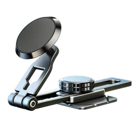 Foldable Suspension Car Phone Holder With Magnetic Slide For Dashboard in aluminum alloy showing foldable rail and magnetic mount on dashboard