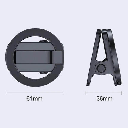 Car Magnetic Phone Holder Clip Stand For Hands-Free Travel compact black alloy clip stand showing 61mm and 36mm dimensions
