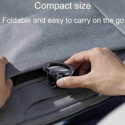 Car Magnetic Phone Holder Clip Stand For Hands-Free Travel compact foldable alloy clip mounted in backpack pocket, portable travel phone stand