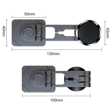 Foldable Suspension Car Phone Holder With Magnetic Dashboard Mount showing top view with dimensions 130mm, 50mm, 40mm, and 43mm