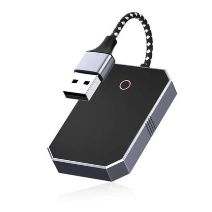 CarPlay Box Wired To Wireless Bluetooth Adapter For Android And iOS - sleek aluminum USB dongle with braided cable and touch button