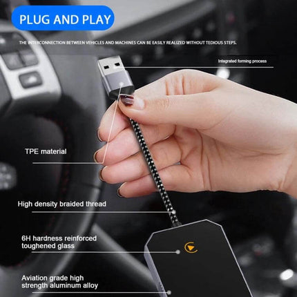 CarPlay Box Wired To Wireless Bluetooth Adapter For Android And iOS compact plug-and-play unit with braided cable and aluminum alloy housing