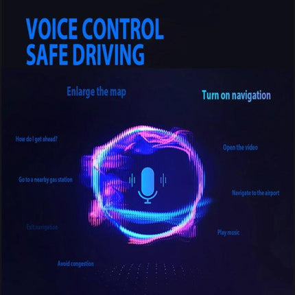 CarPlay Box Wired To Wireless Bluetooth Adapter For Android And iOS with voice control interface showing microphone graphic for safe driving navigation