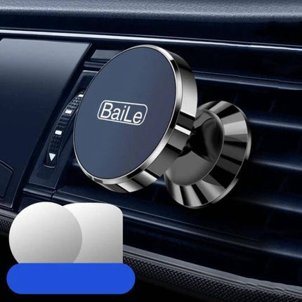 BaiLe Magnetic Car Phone Holder Universal Dashboard Mount installed on car vent, compact oxidized aluminum alloy body with magnetic phone grip