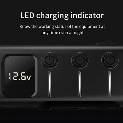 120W Digital Display Car Charger For Everyday On Road Use showing LED charging indicator and 12.6V digital display with multiple ports