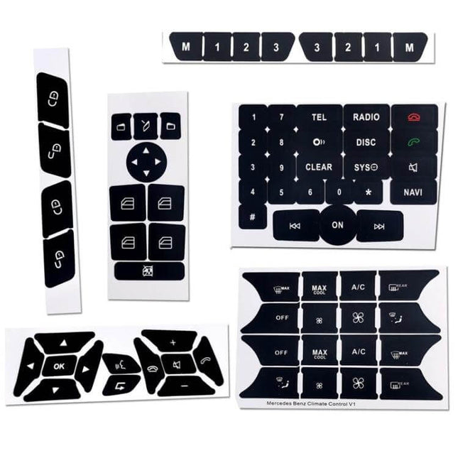 Vinyl Repair Sticker for Mercedes-Benz Air Conditioning Buttons - black AC button overlay set for C-Class W204 E-Class W212