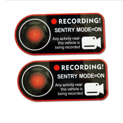 Sentry Mode Warning Sticker for Tesla Model 3, Y, S, and X – pair of black red “Recording! Sentry Mode=On” deterrent stickers