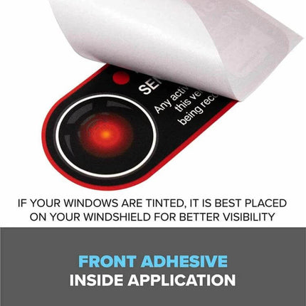 Sentry Mode Warning Sticker for Tesla Model 3, Y, S, and X shown with adhesive front for inside windshield installation