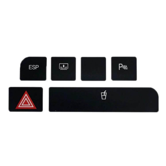 Audi A4 Left-Hand Drive Emergency Button Repair Sticker - black dashboard button decals for hazard, ESP, parking sensors and cup holder