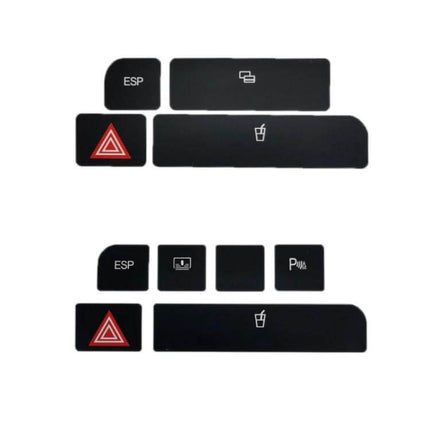 Audi A4 Left-Hand Drive Emergency Button Repair Sticker set for worn dashboard buttons, black replacement decals with hazard and ESP icons