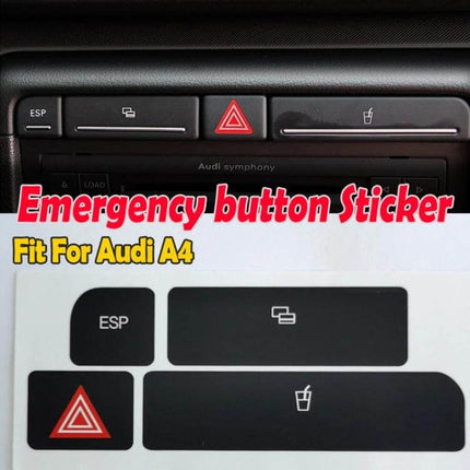Audi A4 Left-Hand Drive Emergency Button Repair Sticker - dashboard emergency and control button replacement decals