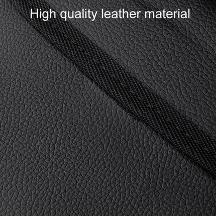 Leather Car Folding Trash Can for Seatback Storage - close-up of high-quality black leather exterior and strap detail