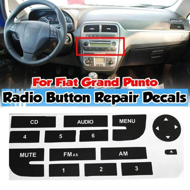Repair Stickers for Fiat Grand Punto Multimedia Radio Buttons, 2 Pack - dashboard radio button repair decals for worn controls