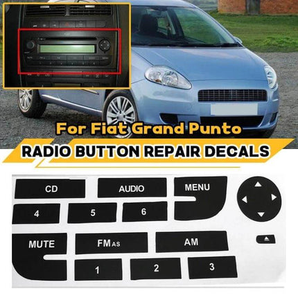 Repair Stickers for Fiat Grand Punto Multimedia Radio Buttons, 2 Pack - black radio button repair decals for dashboard