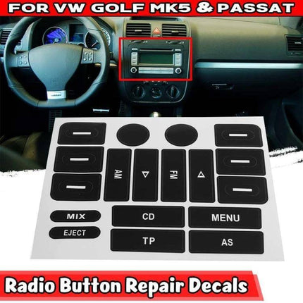Repair Sticker for Volkswagen Golf MK5 Radio Buttons - black radio button repair decals for Golf MK5 and Passat dashboard