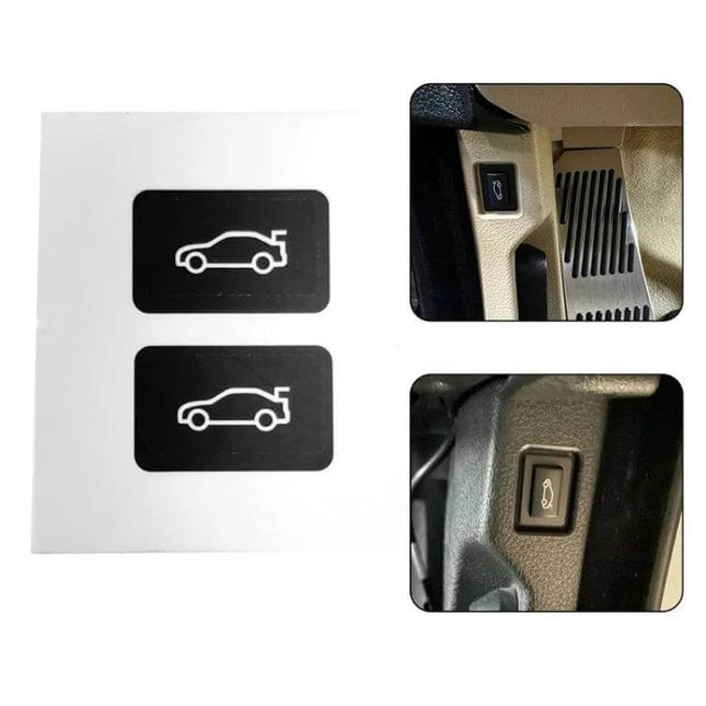 Set of 2 PVC Repair Stickers for BMW 3/5/7 Series Trunk Switches - black PVC trunk button decals for interior restoration