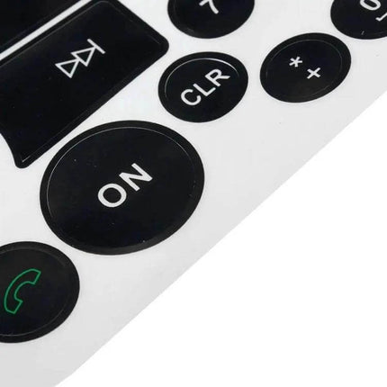 Practical Repair Sticker for Mercedes Benz Radio Buttons - black PVC replacement button decals showing ON, CLR and phone symbols for C/E/GLK/W 2007-2014