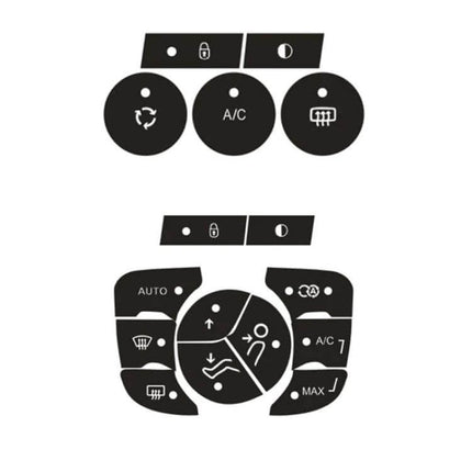 Citroen C4L 2014-2018 Air Conditioning Door Lock Repair Sticker set showing black PVC dashboard button decals for at-home AC and door lock repair