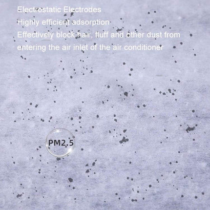 Disposable AC Air Purification Filter For Household Use 22x80cm installed at AC inlet showing electrostatic meltblown layer capturing PM2.5 and dust
