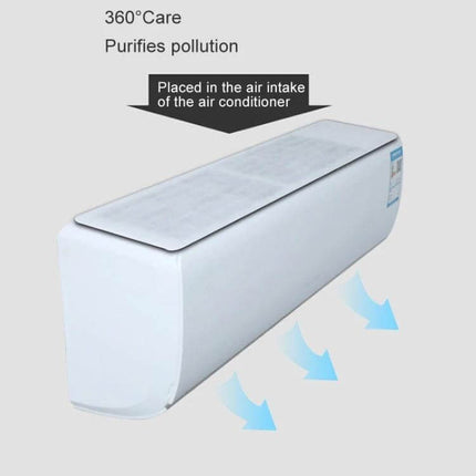 Disposable AC Air Purification Filter For Household Use 22x80cm installed on wall-mounted AC intake capturing dust and debris