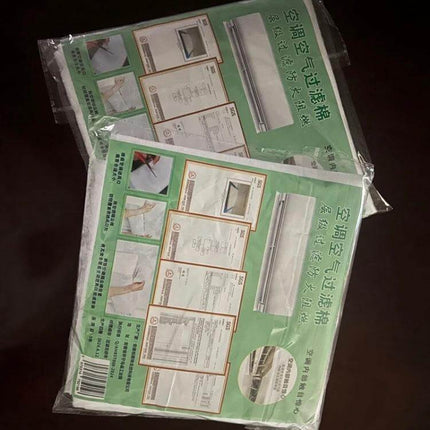 Disposable AC Air Purification Filter For Household Use 22x80cm packaged pair showing installation instructions and product material