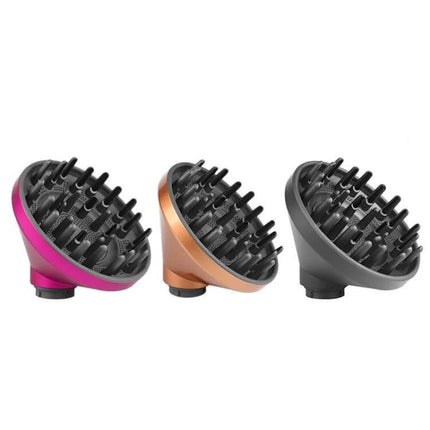 Airwrap Diffuser Attachment Replacement Part For Curly Hair - three bowl-shaped diffuser replacements in pink, copper and gray with comb teeth for frizz-free curls