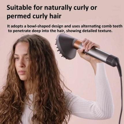 Airwrap Diffuser Attachment Replacement Part For Curly Hair demonstrating bowl-shaped diffuser defining natural curls without frizz