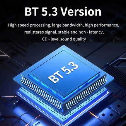 Car Bluetooth MP3 Player With Ambient Light Charger showing BT 5.3 chipset graphic for high-speed Bluetooth performance