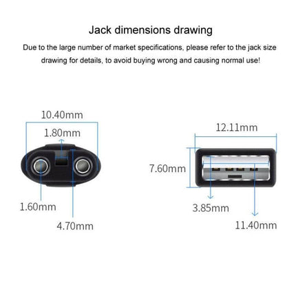 1.25m USB Shaver Charging Cable For Daily Grooming jack dimensions diagram showing connector measurements for compatible grooming devices