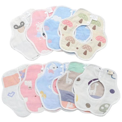 Newborn Baby Petal Waterproof Bib Dual Sided Set Of 2 Gauze Cotton - pastel floral and animal print baby bibs, waterproof outer, soft gauze inner