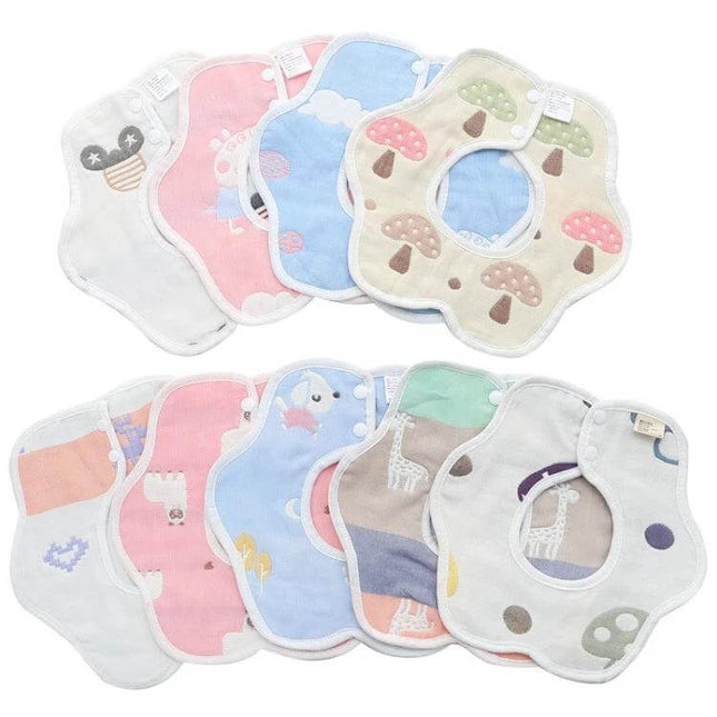 Newborn Baby Petal Waterproof Bib Dual Sided Set Of 2 Gauze Cotton - pastel floral and animal print baby bibs, waterproof outer, soft gauze inner