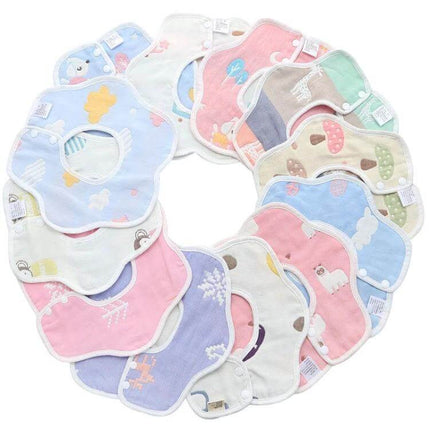 Newborn Baby Petal Waterproof Bib Dual Sided Set Of 2 Gauze Cotton - pastel petal-shaped waterproof baby bibs in assorted colors and prints
