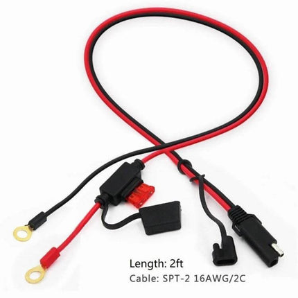 SAE To O-Type Ring Connector Quick Disconnect Battery Extension Cable with nickel-plated terminals and 2ft SPT-2 16/18AWG cable for 12V accessories