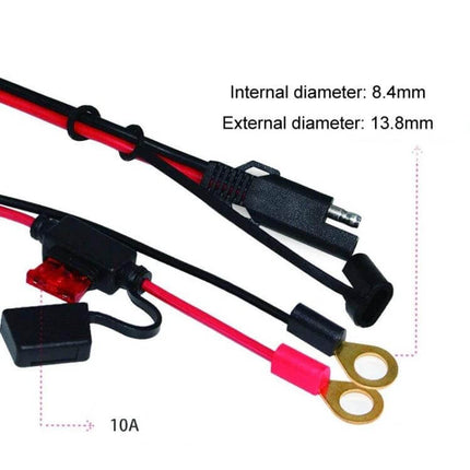 SAE To O-Type Ring Connector Quick Disconnect Battery Extension Cable with nickel-plated 205 female terminals and 10A inline fuse