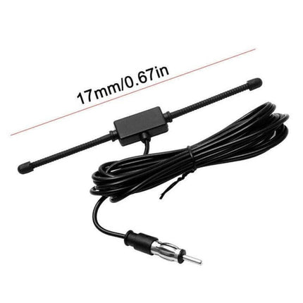 Glass-Mounted Car AM/FM Radio Antenna for Stereo Receivers – compact 17mm windshield-mounted antenna with 50Ω cable and car stereo connector