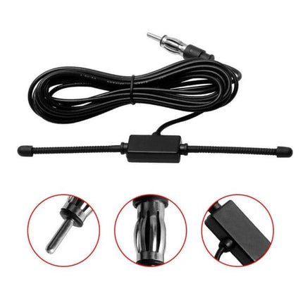 Glass-Mounted Car AM/FM Radio Antenna for Stereo Receivers - adhesive windshield antenna with 50Ω cable and male connector for improved AM/FM reception