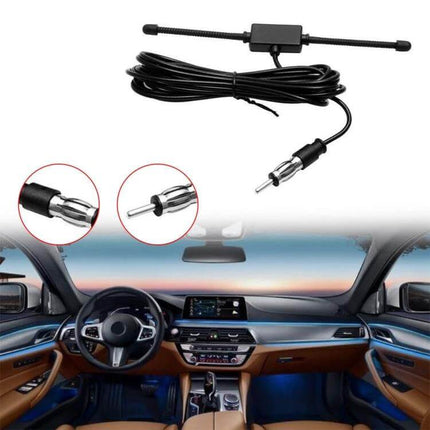 Glass-Mounted Car AM/FM Radio Antenna for Stereo Receivers — adhesive windshield mount, 50Ω cable to improve AM/FM reception