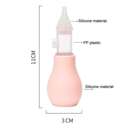 Baby Nasal Aspirator for Clear Breathing, Soft Silicone Tip - compact pink bulb with PP plastic tube, silicone tip, one-way valve, 11cm x 3cm