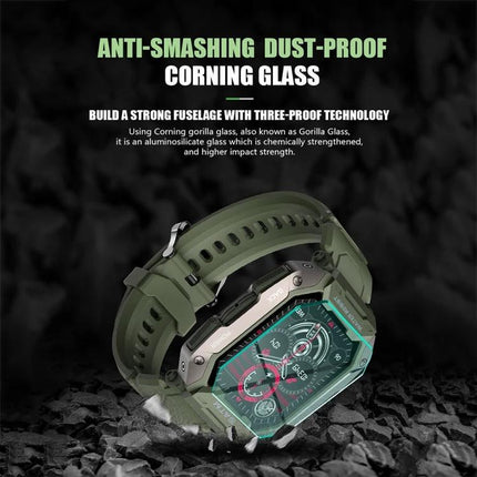 C20Plus Smart Watch for Daily Wear and Connectivity showcasing green rugged anti-smashing dust-proof Corning glass design