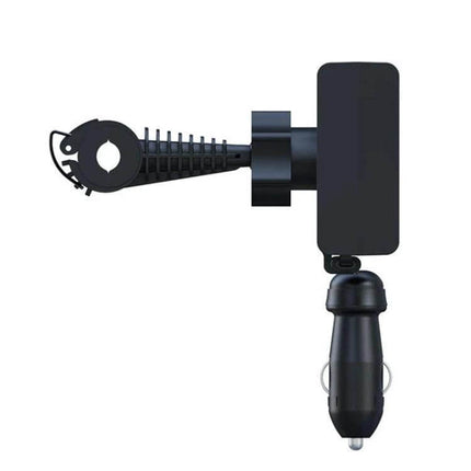 Rear Seat Car Charger With Retractable Dual-Wire Cables mounted behind headrest showing ABS housing, retractable USB-C and 8-pin cables and cigarette plug