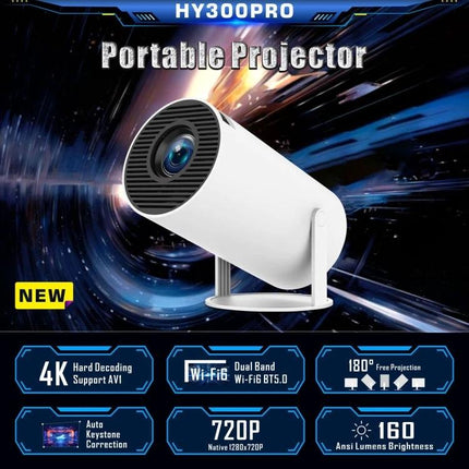 Portable Smart Projector with Android for Home Streaming white cylindrical mini projector with WiFi Bluetooth 720P 4K support