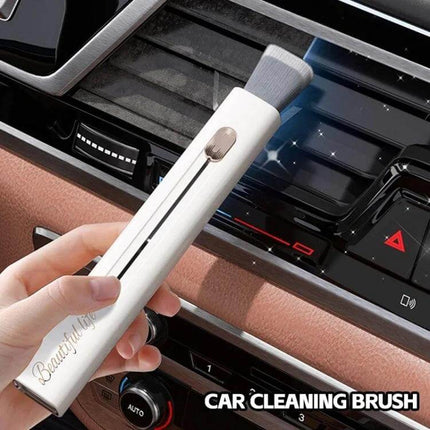 Retractable Soft Brush for Car Air Conditioner Vent Cleaning - white retractable microfiber brush cleaning car vent without scratching