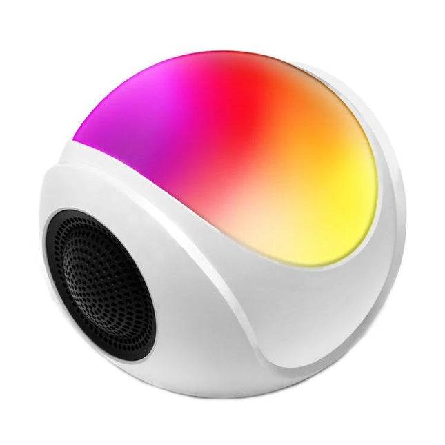 Portable Bluetooth Speaker Compact For Home And Travel Use white sphere speaker with multicolor ambient light and black grille