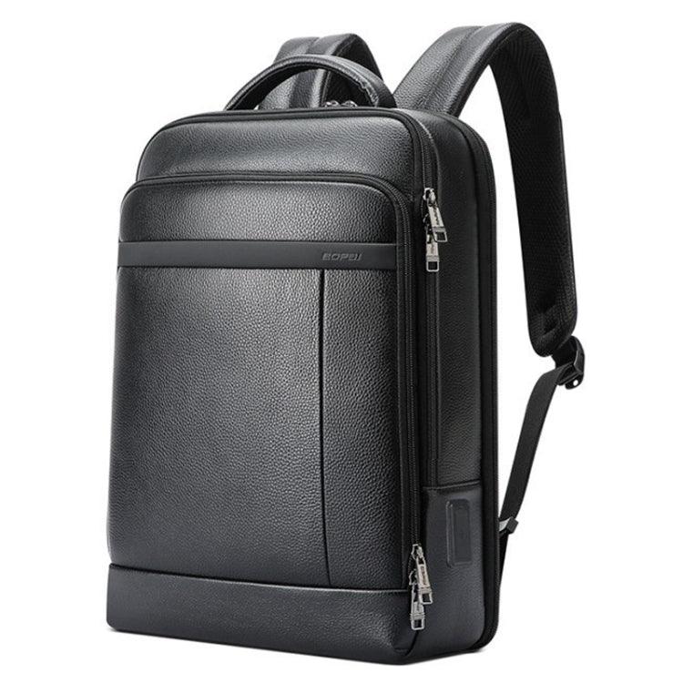 Large-capacity Cowhide Business Laptop Backpack with USB and Type-C Charging Ports