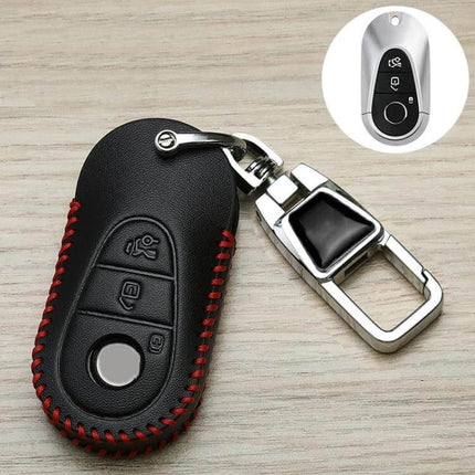 Mercedes-Benz Car Key Cover Anti-Lost Keychain With Protective Design - black synthetic leather slim protective key fob cover with red stitching