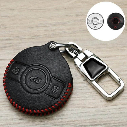 Mercedes-Benz Car Key Cover Anti-Lost Keychain With Protective Design slim black synthetic leather cover with red stitching and metal keyring