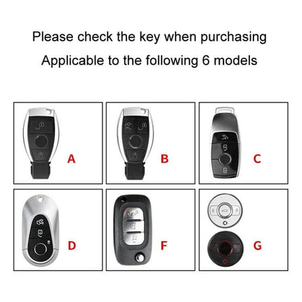 Mercedes-Benz Car Key Cover Anti-Lost Keychain With Protective Design showing six compatible Mercedes key fob models A B C D F G